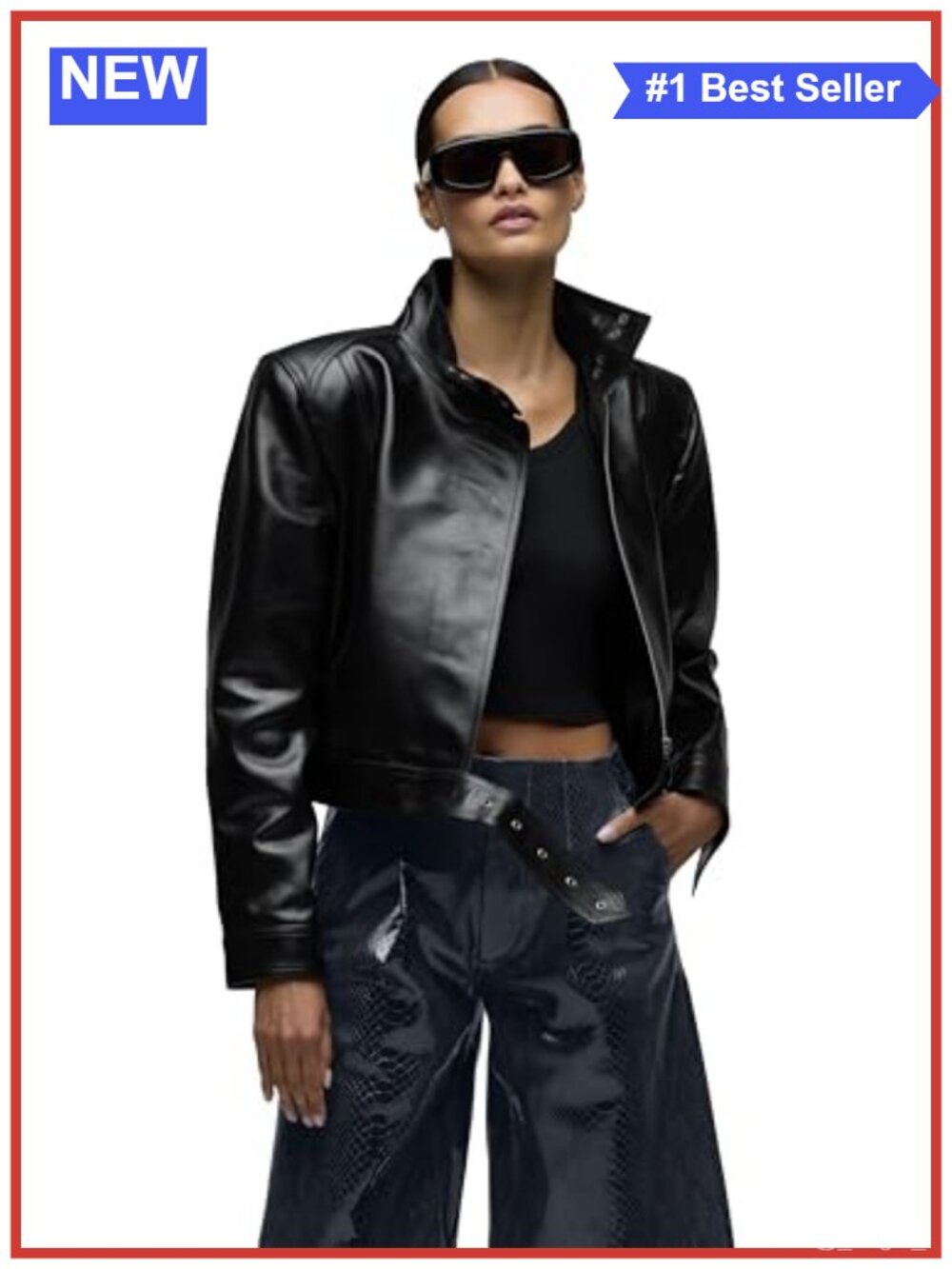 Genuine Leather Moto Jacket Funnel Collar Belted Zip Pockets